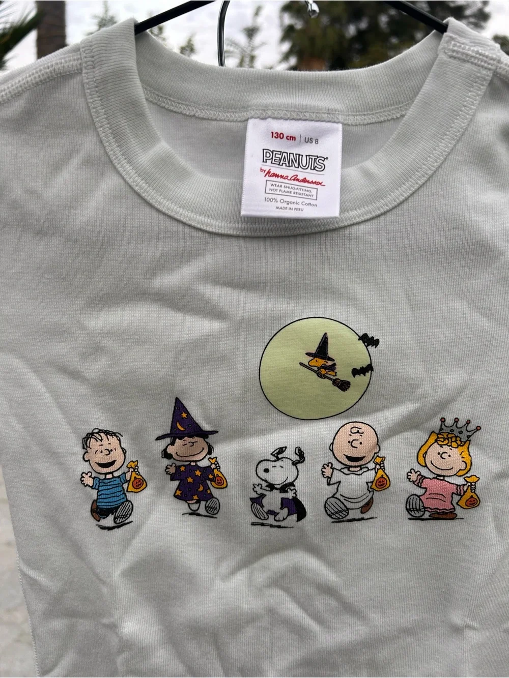 Peanuts White Striped Halloween Footie Pajamas with Snoopy & Pumpkin Print